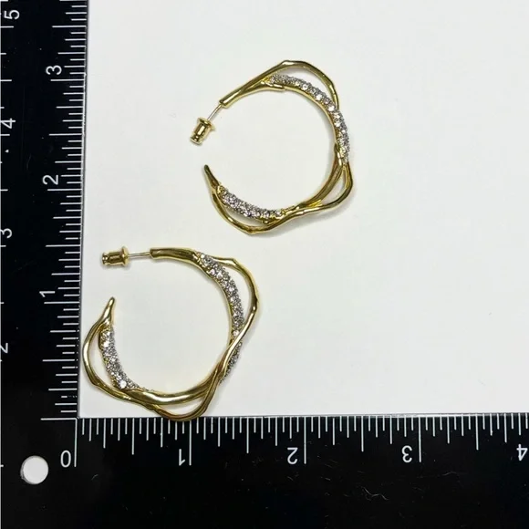 Intertwined Gold Two Tone Pave Hoop Earrings Alexis Bittar Solanales JA08 - Picture 6 of 6